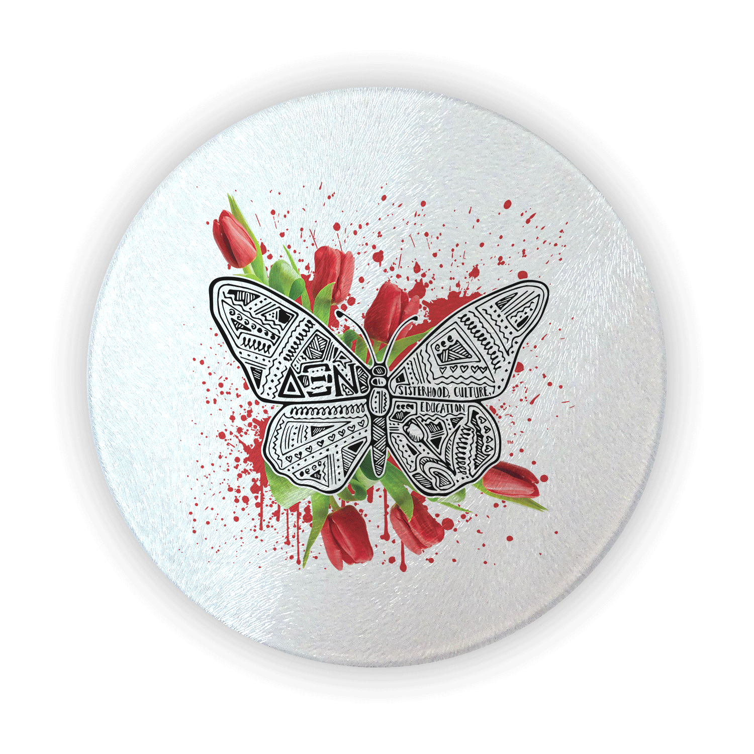 Delta Xi Big Little Gift cutting board circular round glass