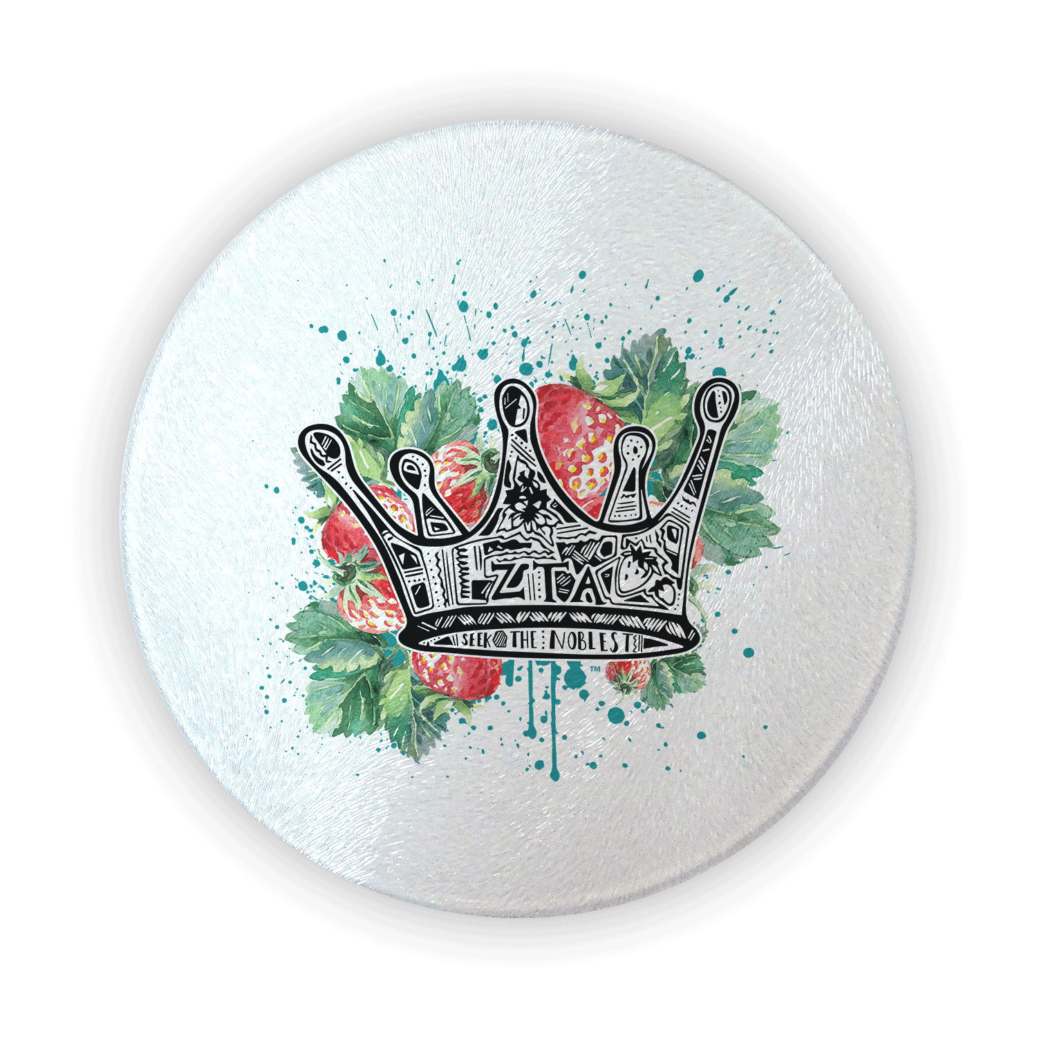 Zeta Tau Alpha ZTA mom Mother’s Day gift dad Father’s Day bid day recruit recruitment rush tea dads bbq bar b que roller skating sisterhood brotherhood big little' lil' picnic beach vacation Christmas birthday mixer custom designs circular cutting board round glass