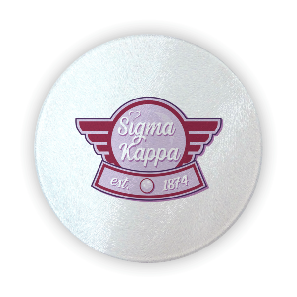 Sigma Kappa SK Sig Kap mom Mother’s Day gift dad Father’s Day bid day recruit recruitment rush tea dads bbq bar b que roller skating sisterhood brotherhood big little' lil' picnic beach vacation Christmas birthday mixer custom designs circular cutting board round glass