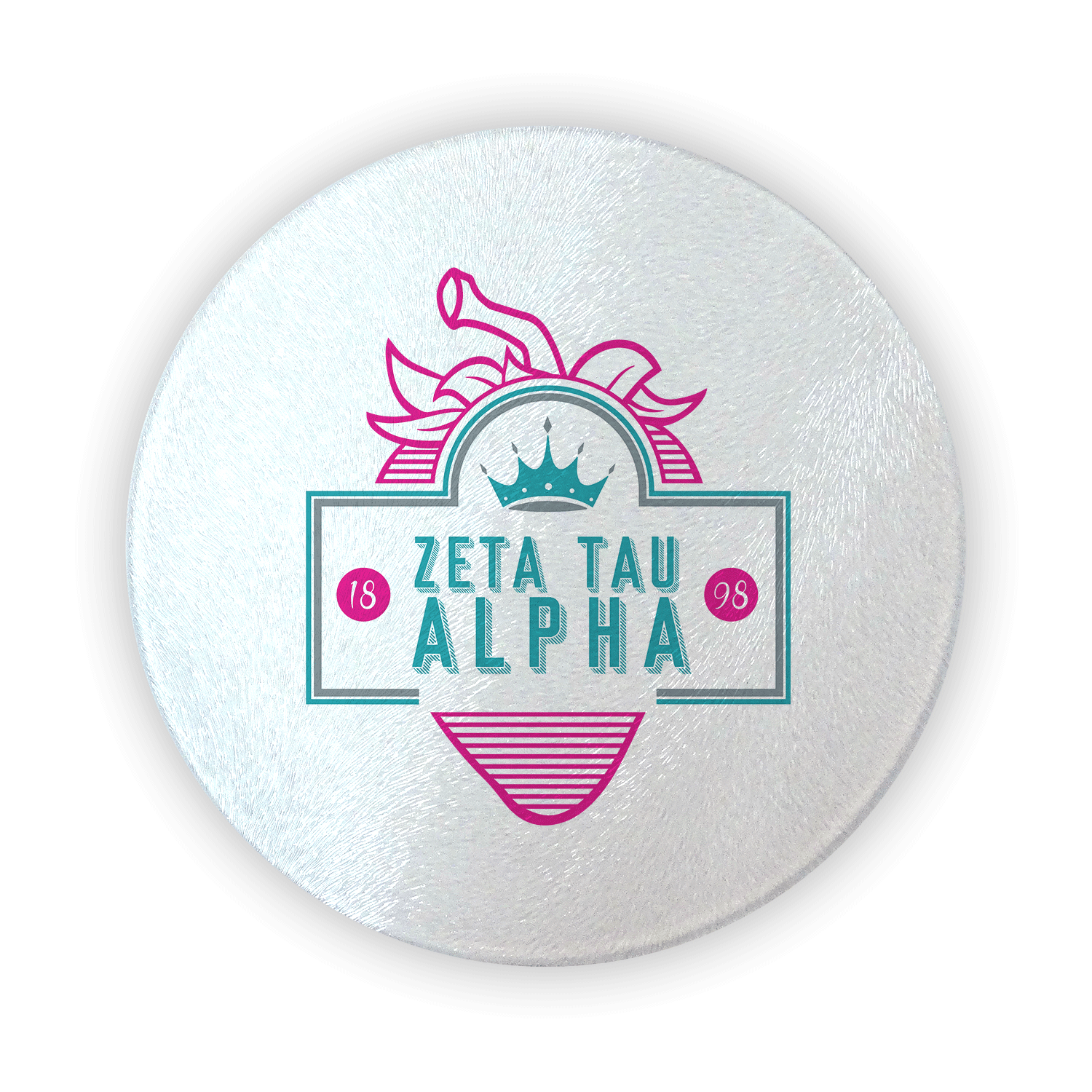 Zeta Tau Alpha ZTA mom Mother’s Day gift dad Father’s Day bid day recruit recruitment rush tea dads bbq barbeque roller skating sisterhood brotherhood big little' lil' picnic beach vacation Christmas birthday mixer custom designs Greek Goods circular round glass cutting board