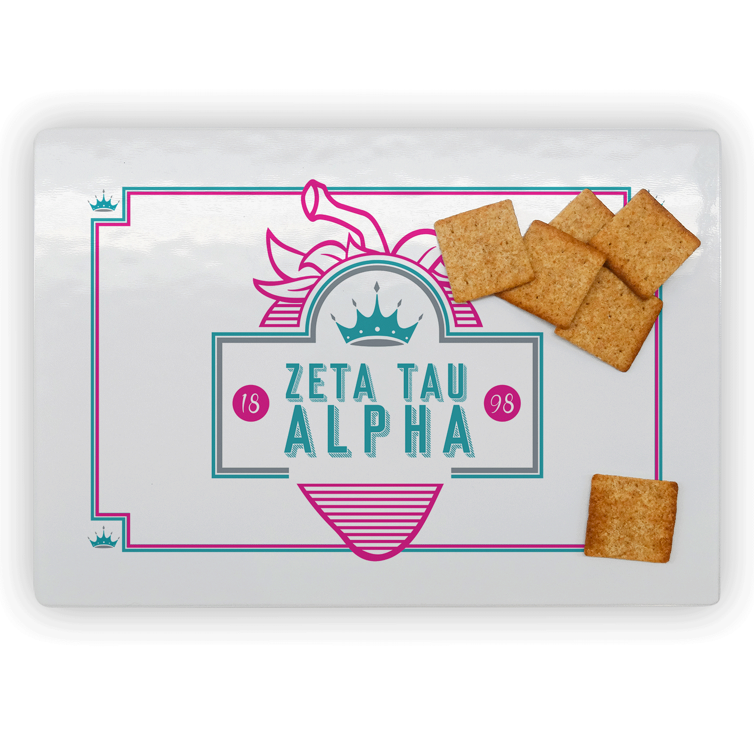 Zeta Tau Alpha ZTA mom Mother’s Day gift dad Father’s Day bid day recruit recruitment rush tea dads bbq barbeque roller skating sisterhood brotherhood big little' lil' picnic beach vacation Christmas birthday mixer custom designs Greek Goods rectangle cutting board glass