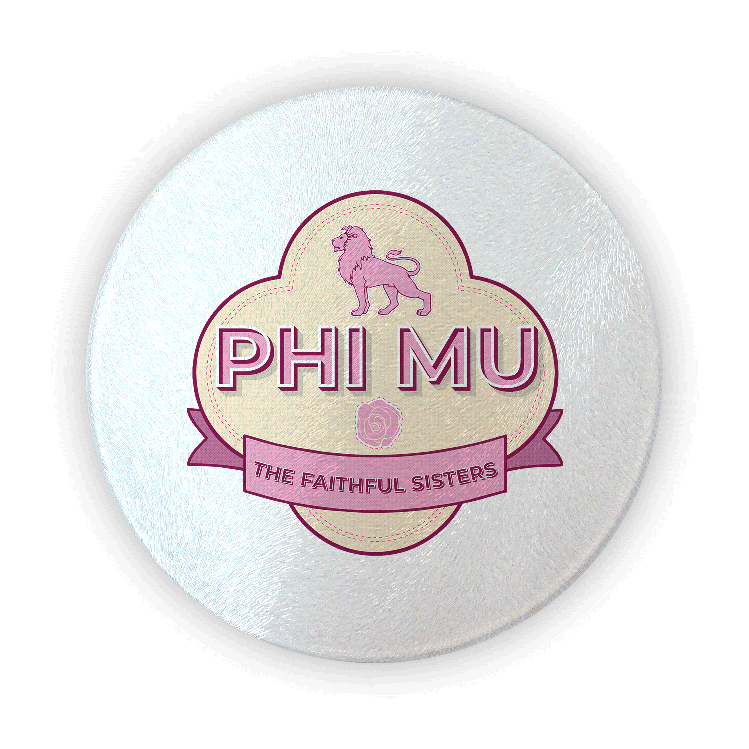 Phi Mu mom Mother’s Day gift dad Father’s Day bid day recruit recruitment rush tea dads bbq barbeque roller skating sisterhood brotherhood big little' lil' picnic beach vacation Christmas birthday mixer custom designs Greek Goods circular round glass cutting board
