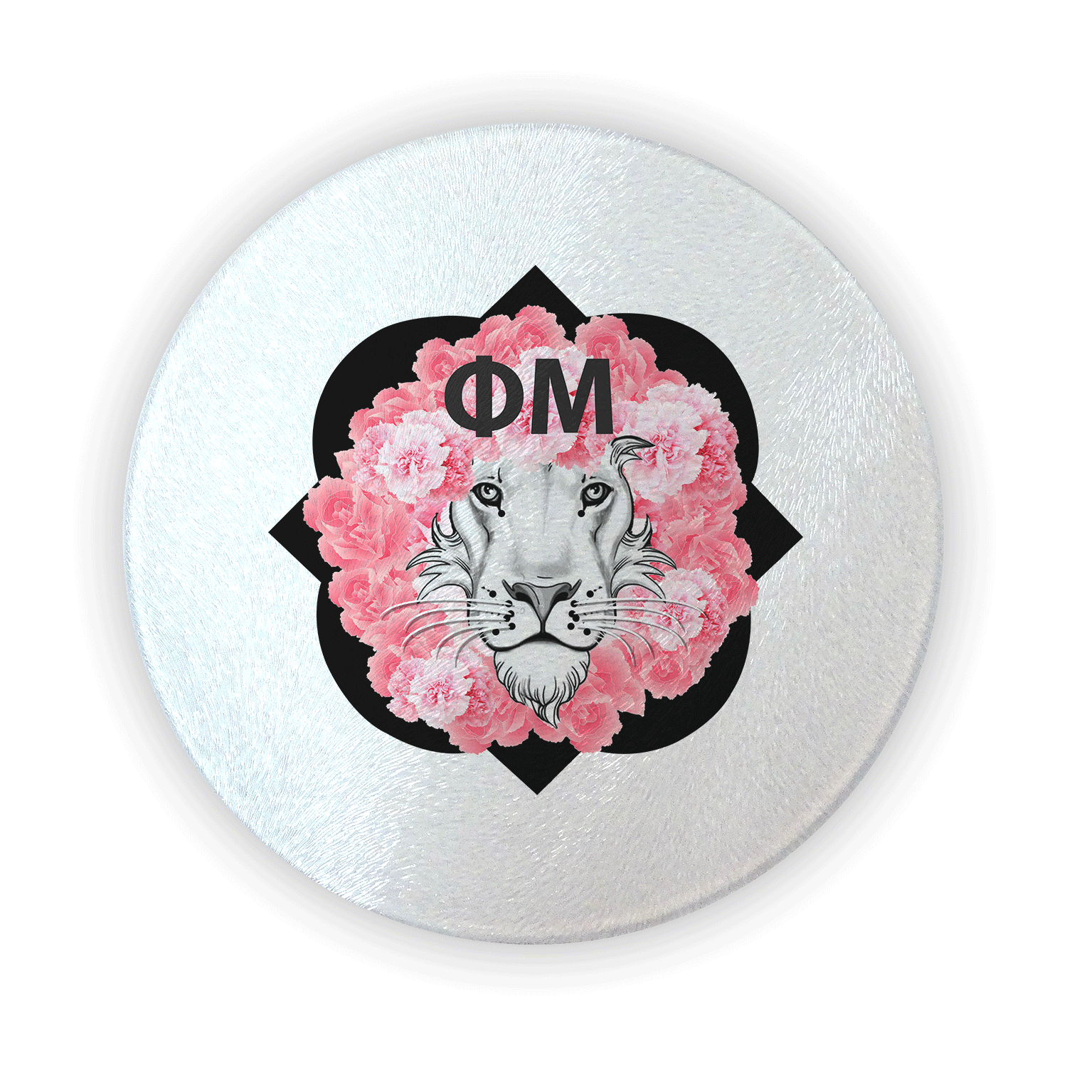 Phi Mu mom Mother’s Day gift dad Father’s Day bid day recruit recruitment rush tea dads bbq barbeque roller skating sisterhood brotherhood big little' lil' picnic beach vacation Christmas birthday mixer custom designs Greek Goods circular round glass cutting board