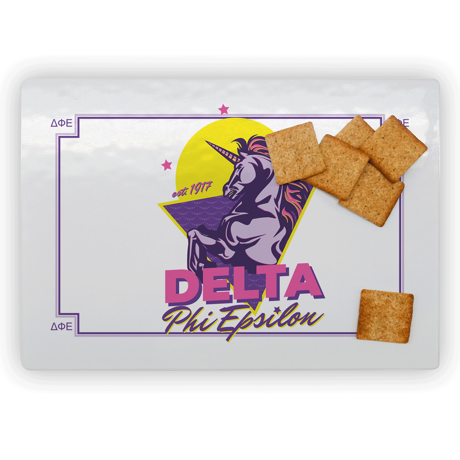 Delta Phi Epsilon DPhiE mom Mother’s Day gift dad Father’s Day bid day recruit recruitment rush tea dads bbq barbecue roller skating sisterhood brotherhood big little' lil' picnic beach vacation Christmas birthday mixer custom designs Greek Goods canvas tote bag rectangle glass cutting board