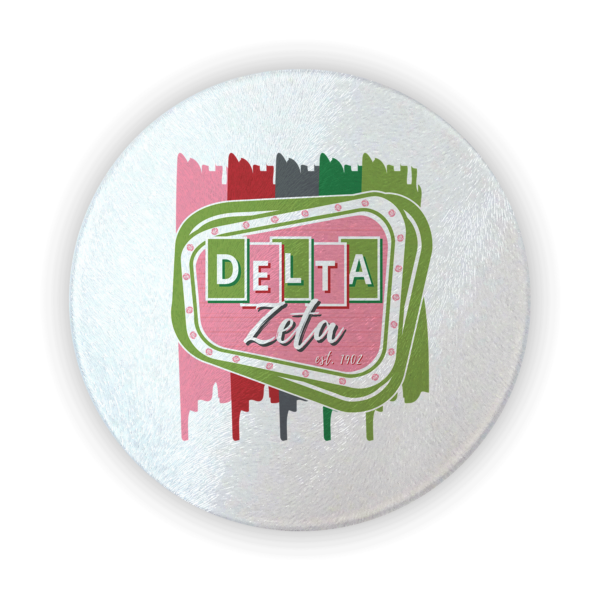 Delta Zeta DZ mom Mother’s Day gift dad Father’s Day bid day recruit recruitment rush tea dads bbq barbecue roller skating sisterhood brotherhood big little' lil' picnic beach vacation Christmas birthday mixer custom designs Greek Goods circular round glass cutting board