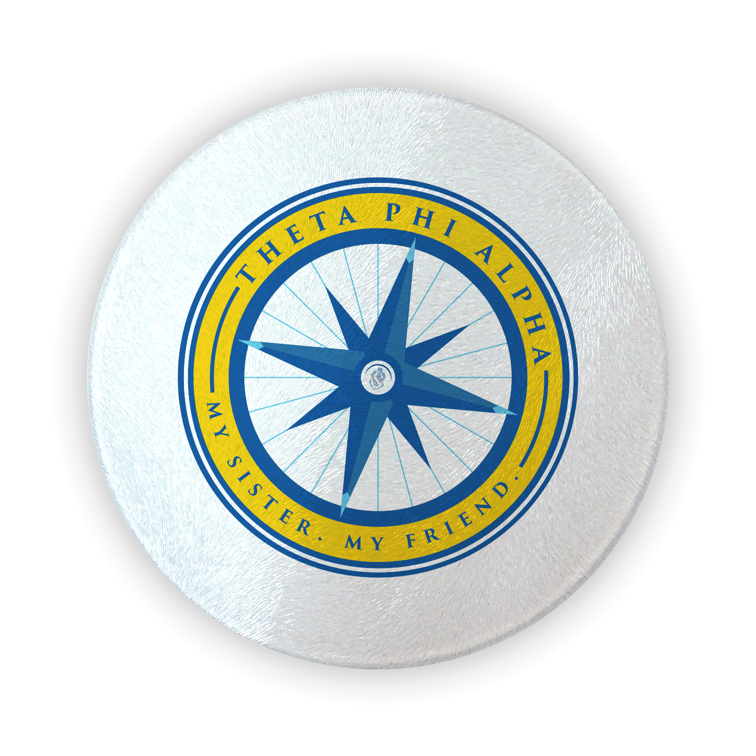 Theta Phi Alpha mom Mother’s Day gift dad Father’s Day bid day recruit recruitment rush tea dads bbq barbecue roller skating sisterhood brotherhood big little' lil' picnic beach vacation Christmas birthday mixer custom designs Greek Goods circular round glass cutting board