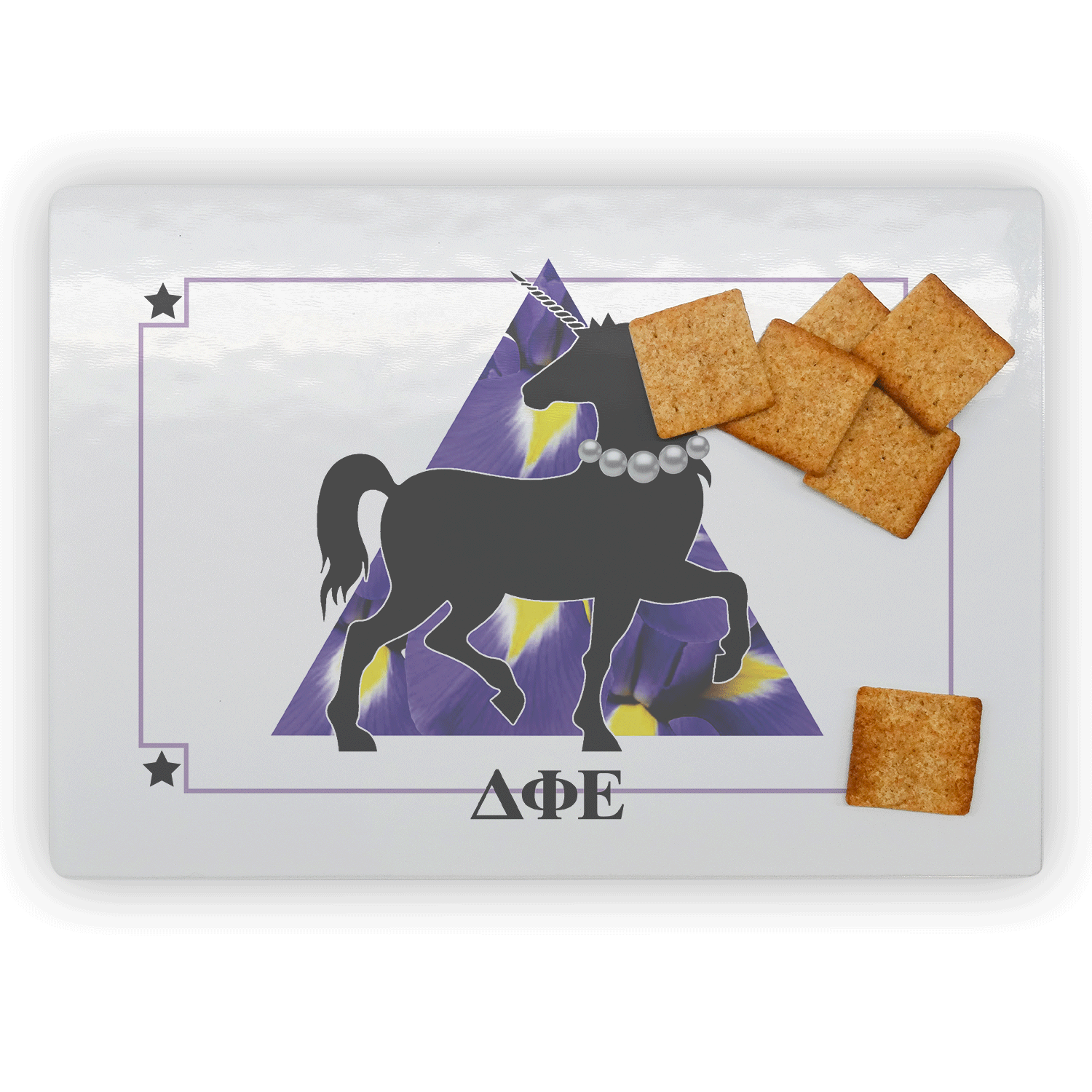Delta Phi Epsilon DPhiE mom Mother’s Day gift dad Father’s Day bid day recruit recruitment rush tea dads bbq barbecue roller skating sisterhood brotherhood big little' lil' picnic beach vacation Christmas birthday mixer custom designs Greek Goods rectangle glass cutting board